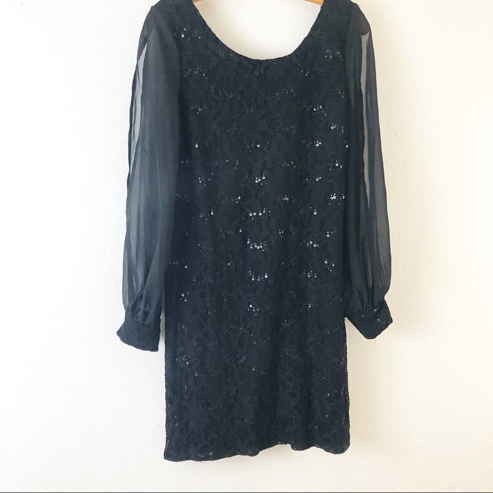 Scarlett long mesh open sleeve sequin black dress size 16